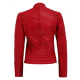 Women Red Quilted Cafe Racer - Women Leather Jacket - Leather Jacket