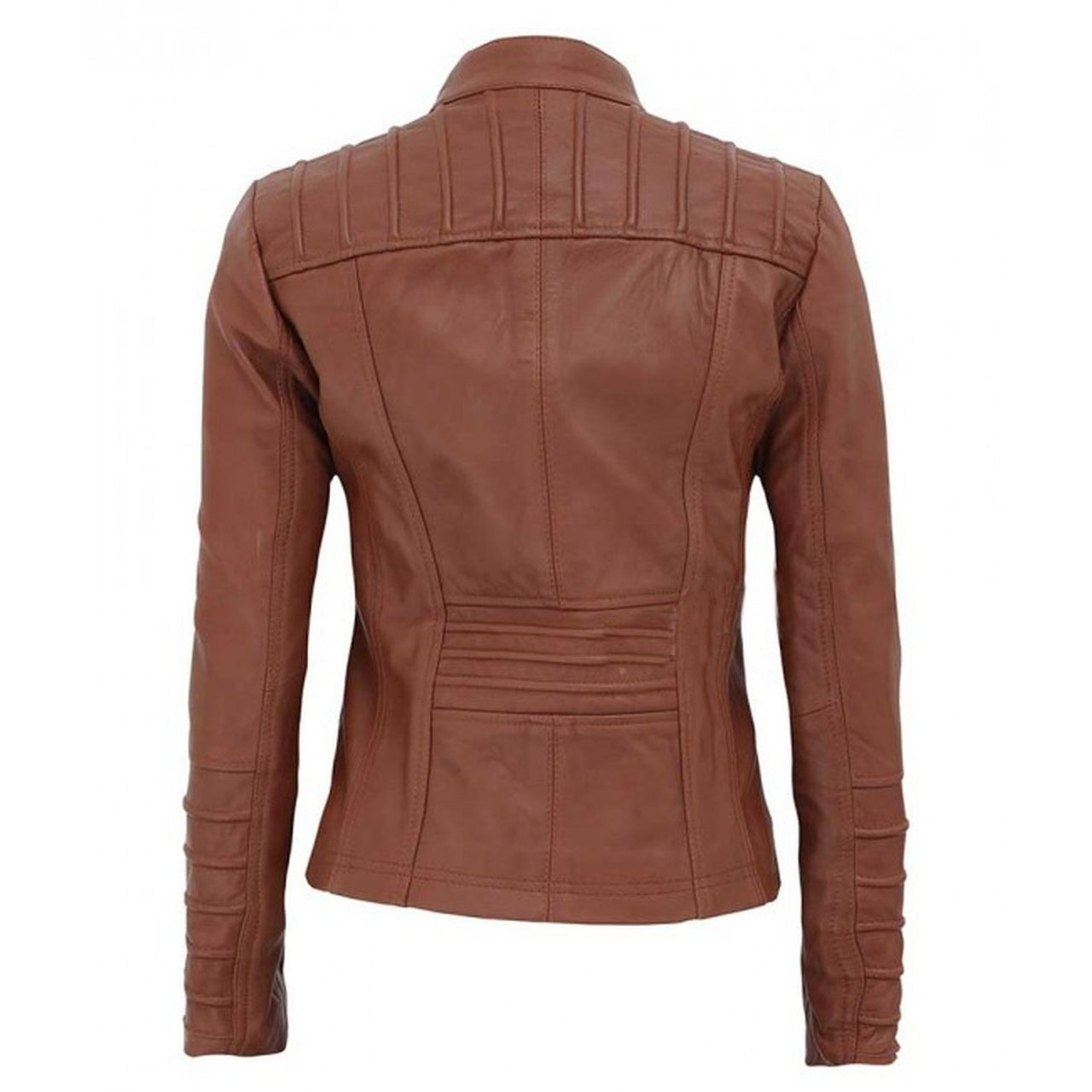 Women Tan Quilted Leather Biker Jacket - Leather Jacket
