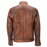 Brown Biker Vintage Distressed Leather Jacket