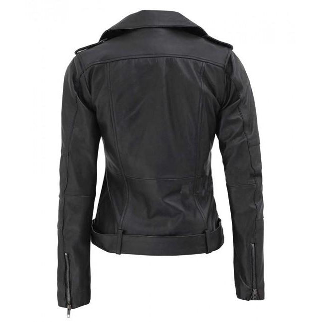 Women Black Asymmetrical Slim Fit Leather Jacket - Leather Jacket