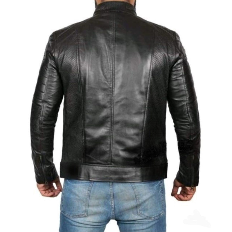 Black Cafe Racer Motorcycle Leather Jacket - Leather Jacket