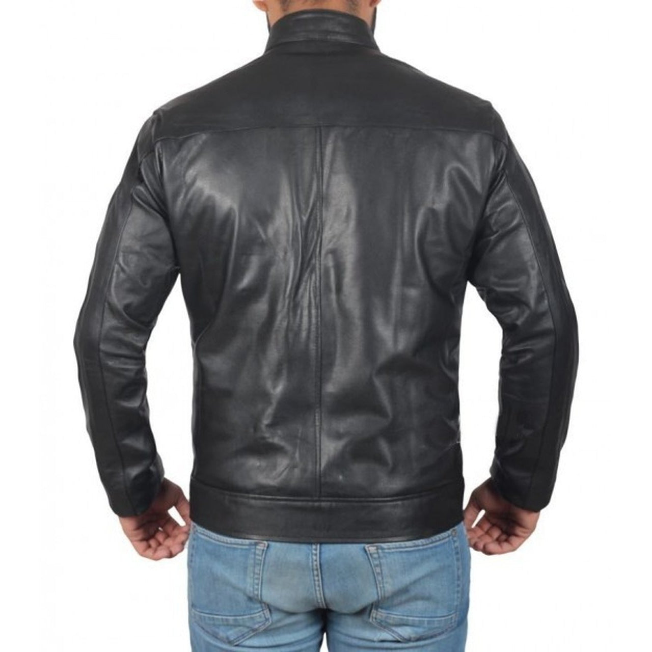 Black Slim Fit Biker Leather Men Jacket - Leather Jacket