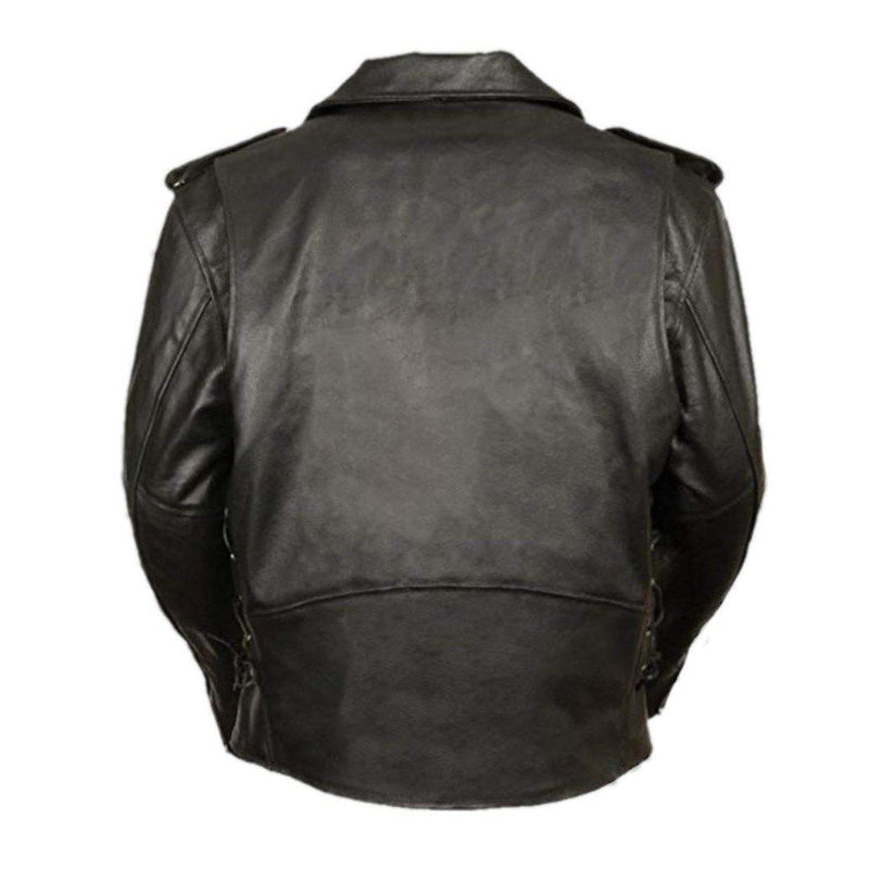 Basic Motorcycle Leather Jacket with Pockets - Leather Jacket