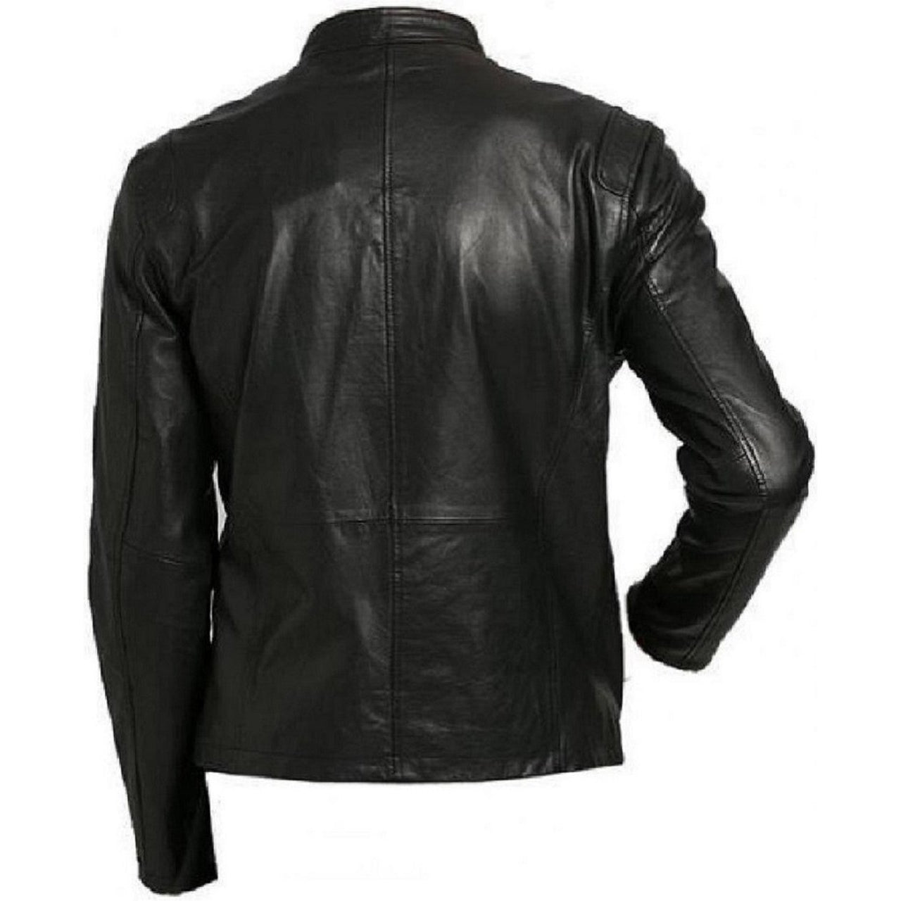 Biker Men Real Lambskin Leather Jacket With Buckle Strap Collar - Leather Jacket