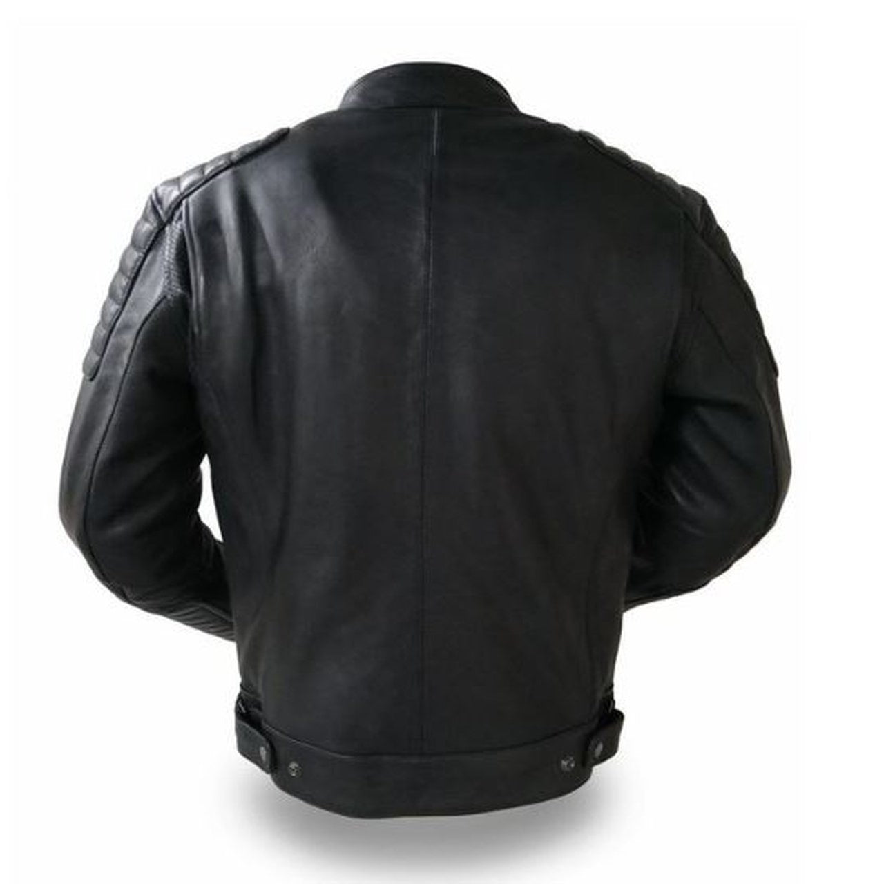 Leather Motorcycle Jacket Stripes on Shoulder and Chest for Men - Leather Jacket