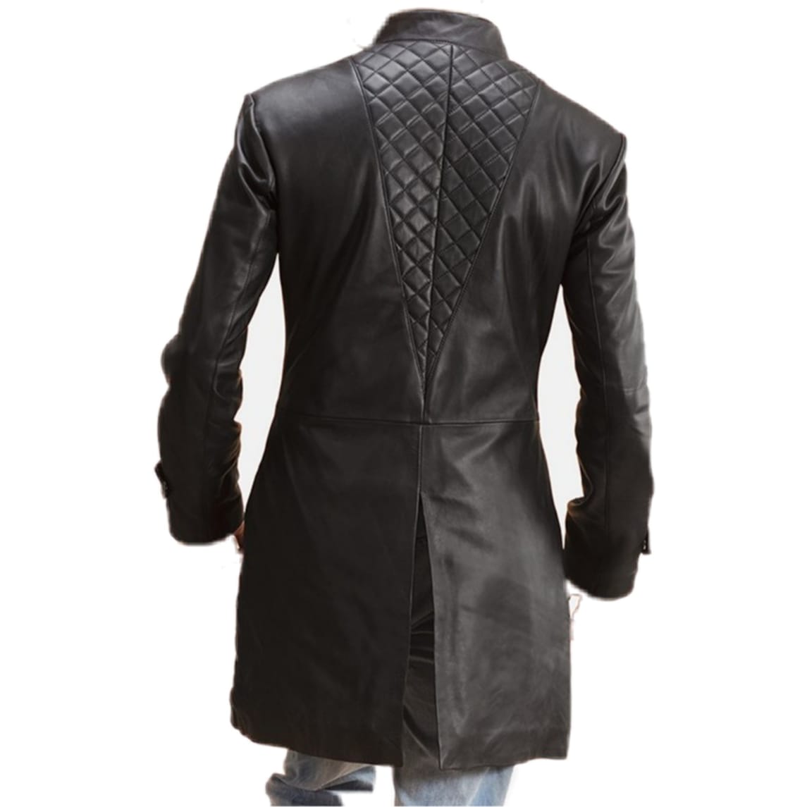 Quilted Genuine Black Leather Long Coat