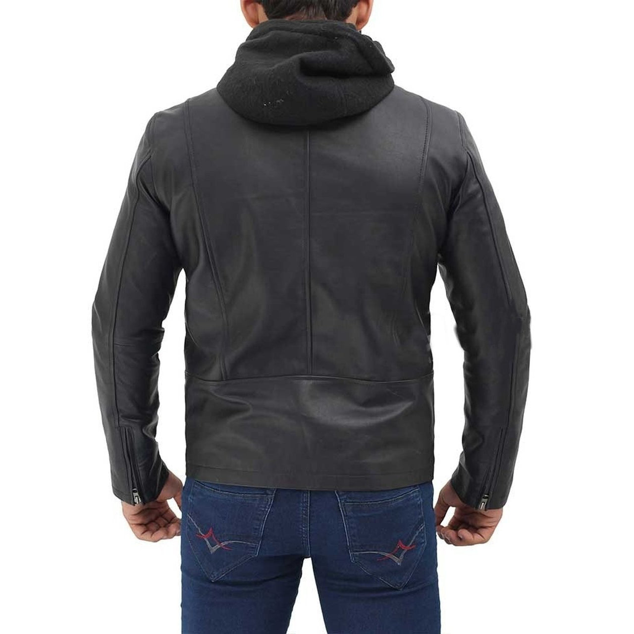 Black Bomber Hooded Leather Jacket - Leather Jacket