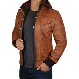 Brown Hooded Leather Jacket for Men - Leather Jacket