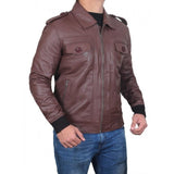 Brown Leather Bomber Jacket for Men - Leather Jacket