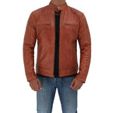 Cafe Racer Men Tan Leather Jacket - Leather Jacket