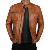 Classic Brown Leather Biker Jacket Men - Leather Jacket
