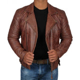 Dark Brown Quilted Biker Vintage Leather Jacket Men - Leather Jacket