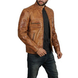 Distressed Brown Cafe Racer Leather Jacket Men - Leather Jacket
