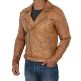 Light Brown Moto Leather Jacket Mens - Leather Jacket