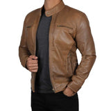 Men Light Brown Leather Jacket - Leather Jacket