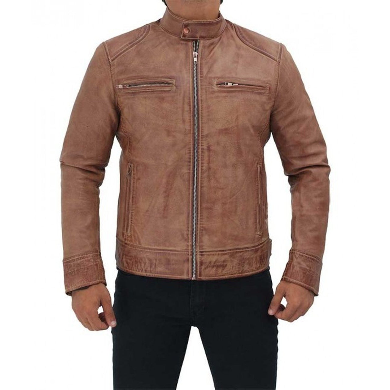 Men Rib Brown Real Leather Jacket - Leather Jacket