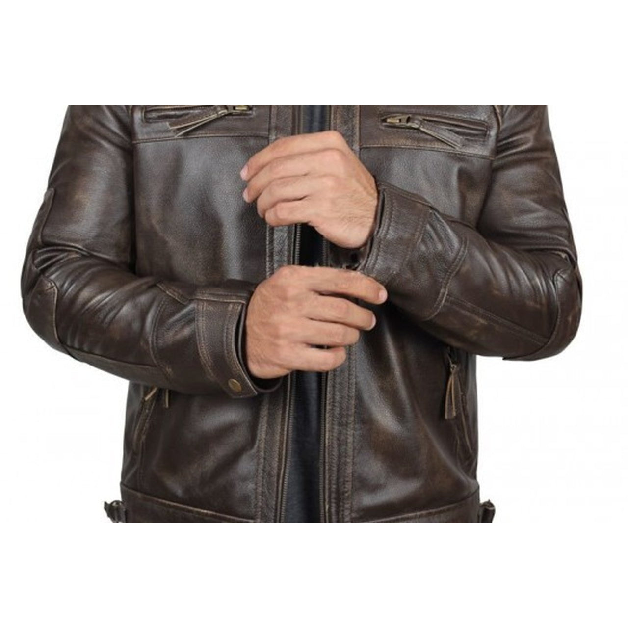 Quilted Distressed Brown Leather Jacket Men - Leather Jacket