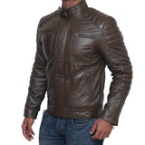 Quilted Genuine Four Zipper Pocket Leather Biker Jacket Men - brown leather jacket - Leather Jacket