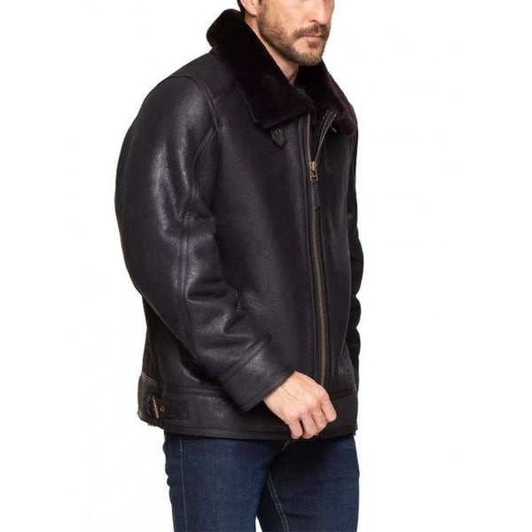 Black Bomber Fur Leather Jacket For Men - Mush Editions – Musheditions