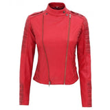 Asymmetrical Women Red Leather Jacket - Leather Jacket
