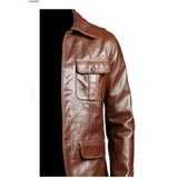 Blazer Coat Jacket For Men's Leather Brown Cafe Racer Sheepskin Bomber Top - Leather Jacket