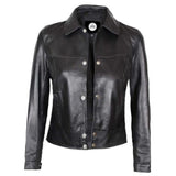 Black Button Up Casual Leather Jacket For Women - Leather Jacket