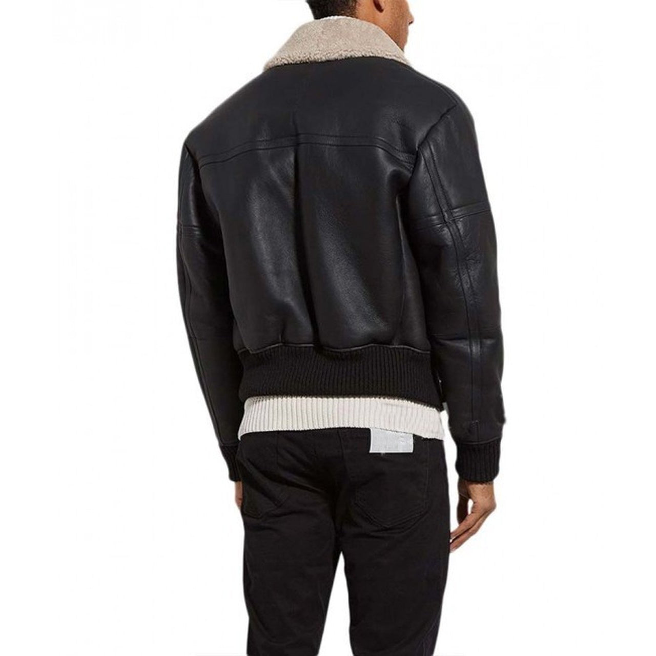 Black Shearling Bomber Leather Jacket for Men - Leather Jacket