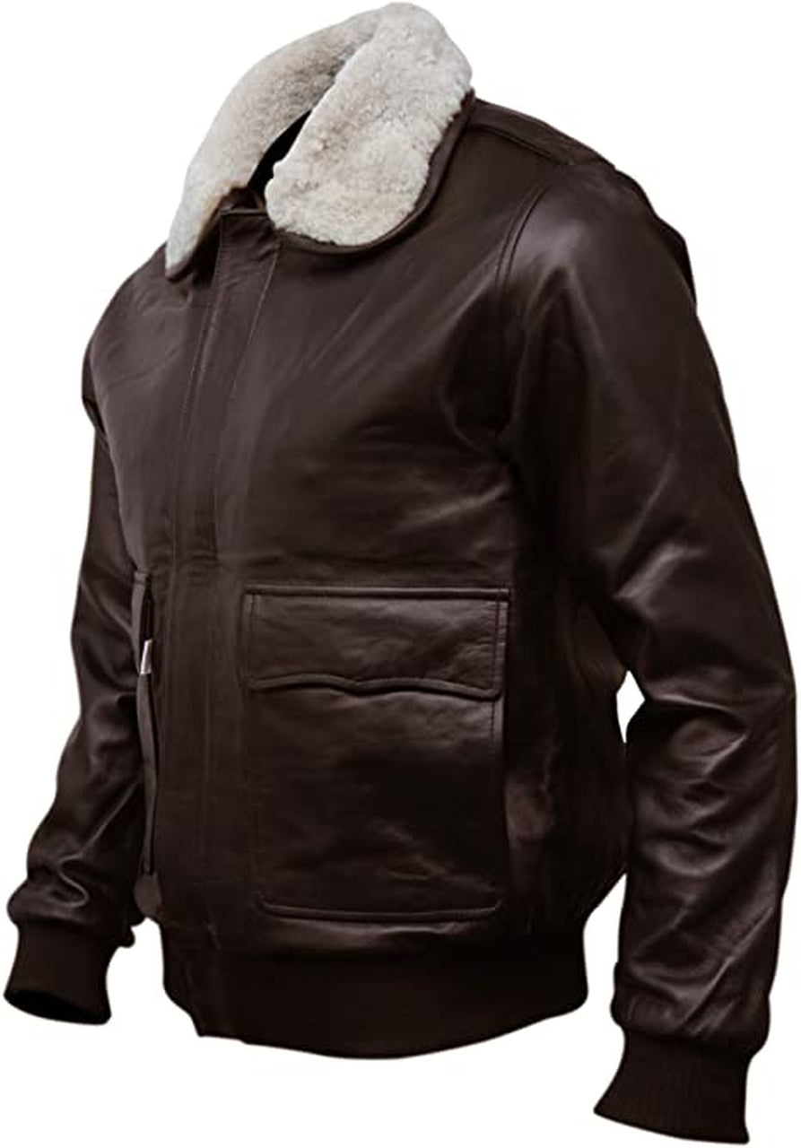 Brown Bomber Style Fur leather jacket