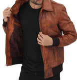 Distressed Bomber Genuine Leather Jacket Men