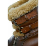 Mens Brown Pilot Aviator Fur Shearling Genuine sheepskin Bomber leather jacket