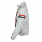 Mens Biker Cafe Leather Jacket Racer White Vintage Slim Fit Motorcycle Sheepskin