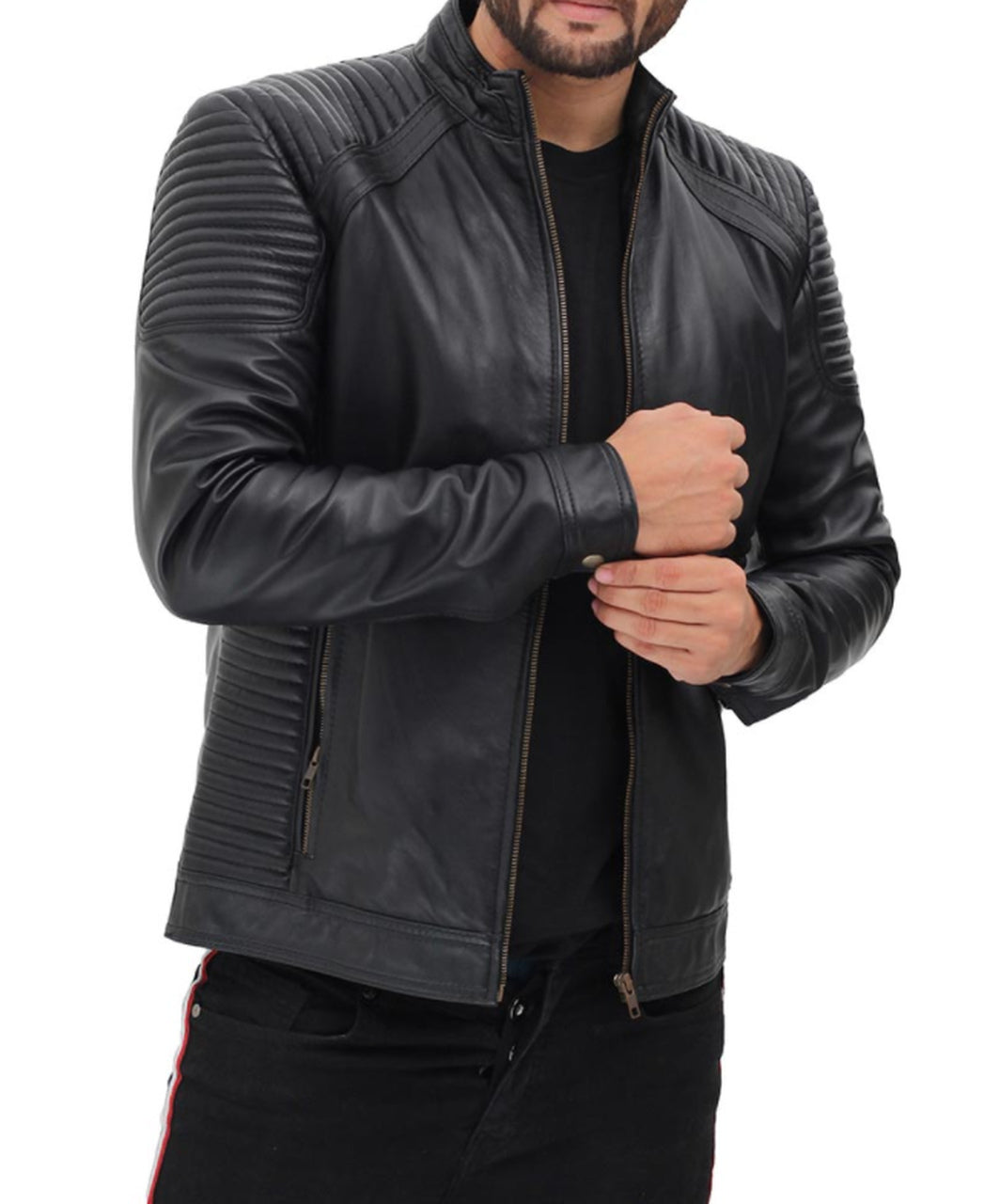 Men Fitted Genuine Leather Jacket With Shoulder Lining Padding ...
