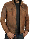 New Style For Motocycle Rider Leather Jacket With Uper Pocket In Camel Volur