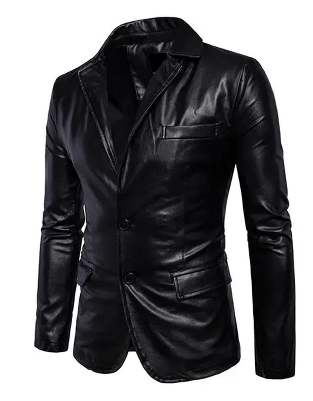 Slim Fit Fashion Men Lapel Collar Leather Jacket In Black