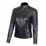 Slim Fit Quilted Leather Jacket For Women - Leather Jacket