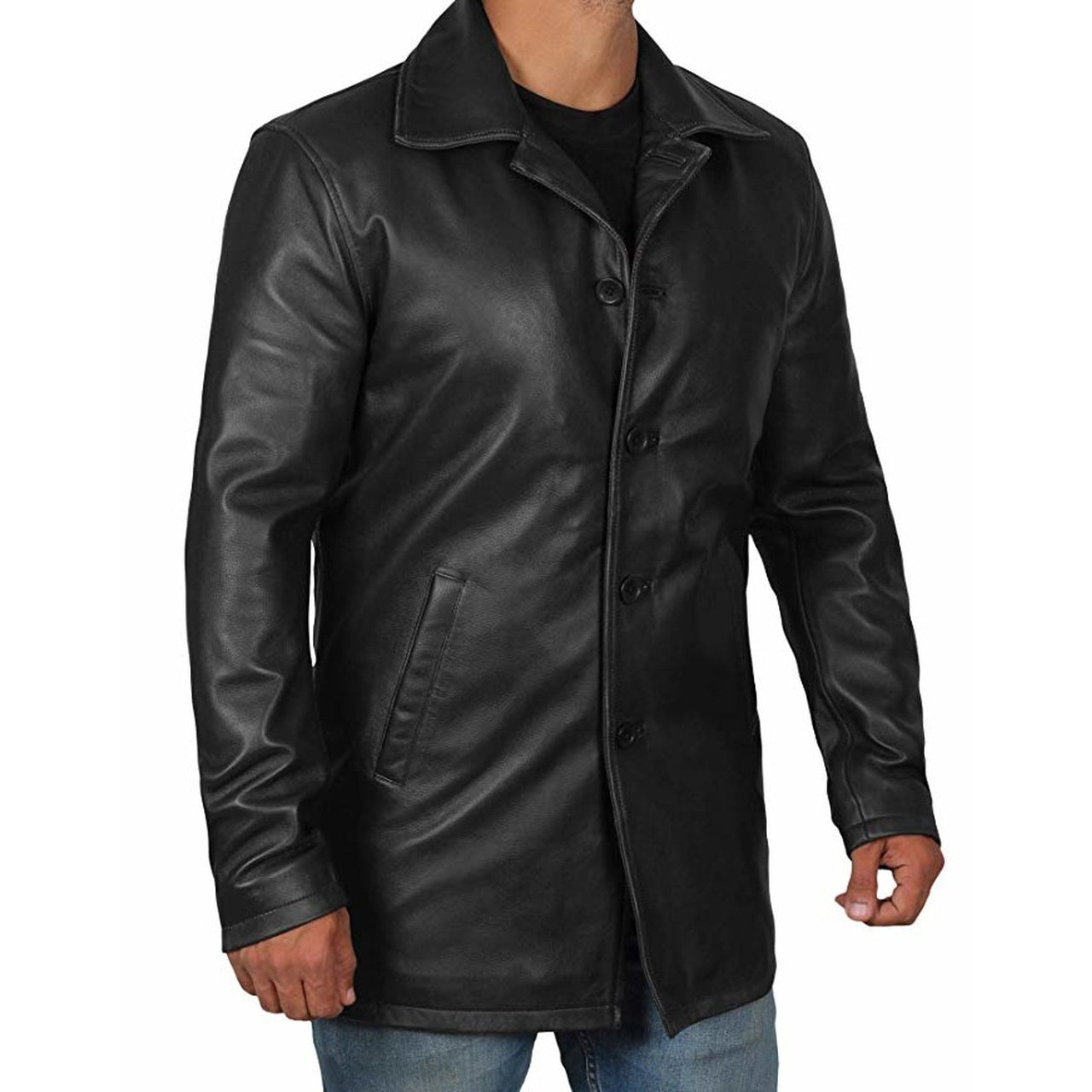Coat Style Black Leather Jacket for Men - Leather Jacket