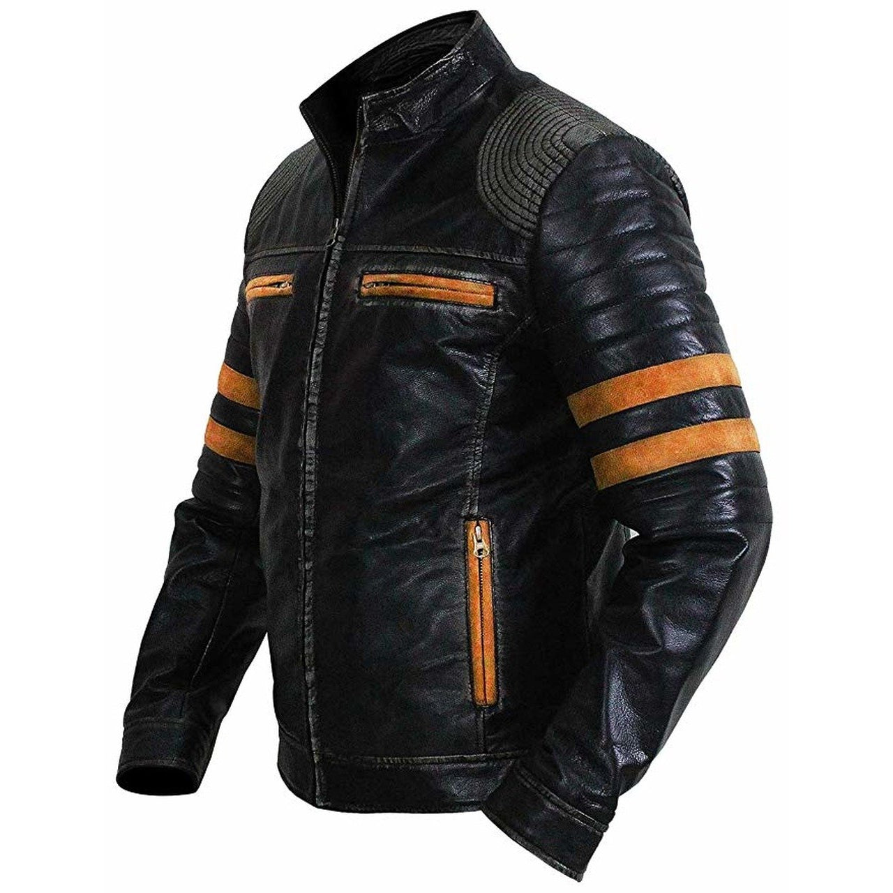 Men Vintage Distressed Biker Leather Jacket - Leather Jacket