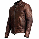 Dark Brown Vintage Distressed Biker Leather Mens Jacket - Leather Jacket