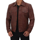 Brown Genuine Leather Trucker Jacket - Leather Jacket
