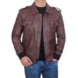 Brown Leather Bomber Jacket for Men - Leather Jacket