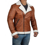 Brown Motorcycle Leather Jacket with Shearling for Men - Leather Jacket