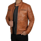 Classic Brown Leather Biker Jacket Men - Leather Jacket