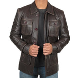 Men Atlanta Dark Brown Distressed Leather Jacket - Leather Jacket