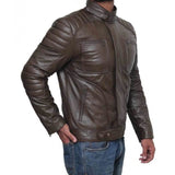 Quilted Genuine Four Zipper Pocket Leather Biker Jacket Men - brown leather jacket - Leather Jacket