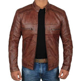 Retro Cafe Racer Brown Leather Jacket - Leather Jacket