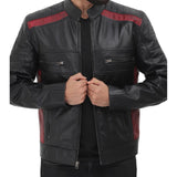 Cafe Racer With Zipper Cuff Men Genuine Sheep Leather Jacket