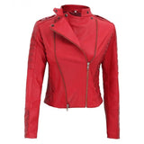 Asymmetrical Women Red Leather Jacket - Leather Jacket