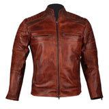 Biker Style Slim Fit Men Genuine Leather Jacket with Ziper Pocket