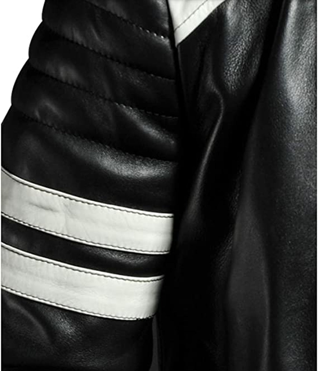 Cafe Racer Style Genuine sheepskin Leather Jacket With White Stirpes