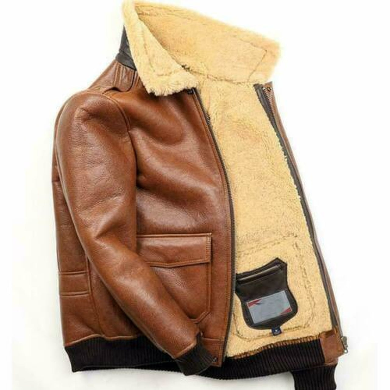 Mens Leather Jacket A2 Camel Brown Fur B3 Collar Shearling Flying Aviator Bomber